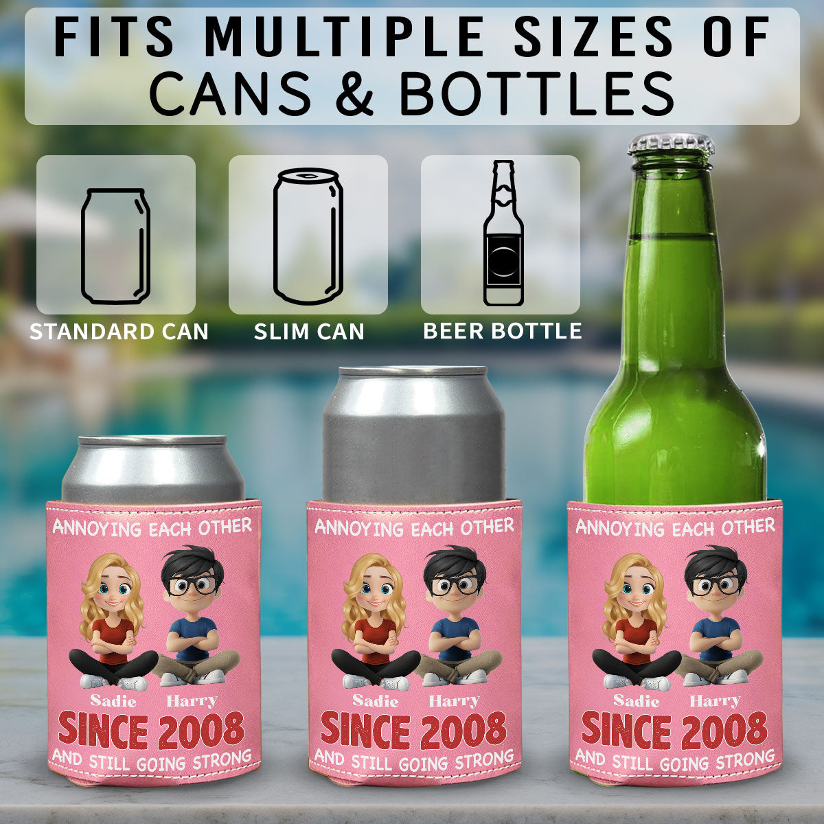 Forever In Love - Personalized Custom Pink Leather Can Cooler Holder