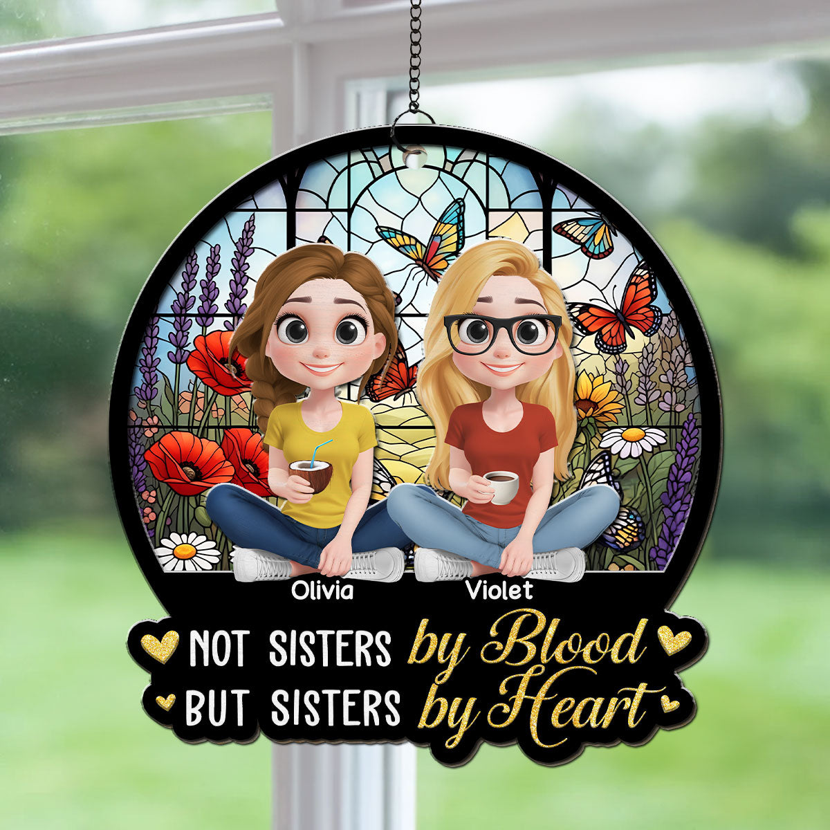 Sisters By Heart - Personalized Custom Suncatcher