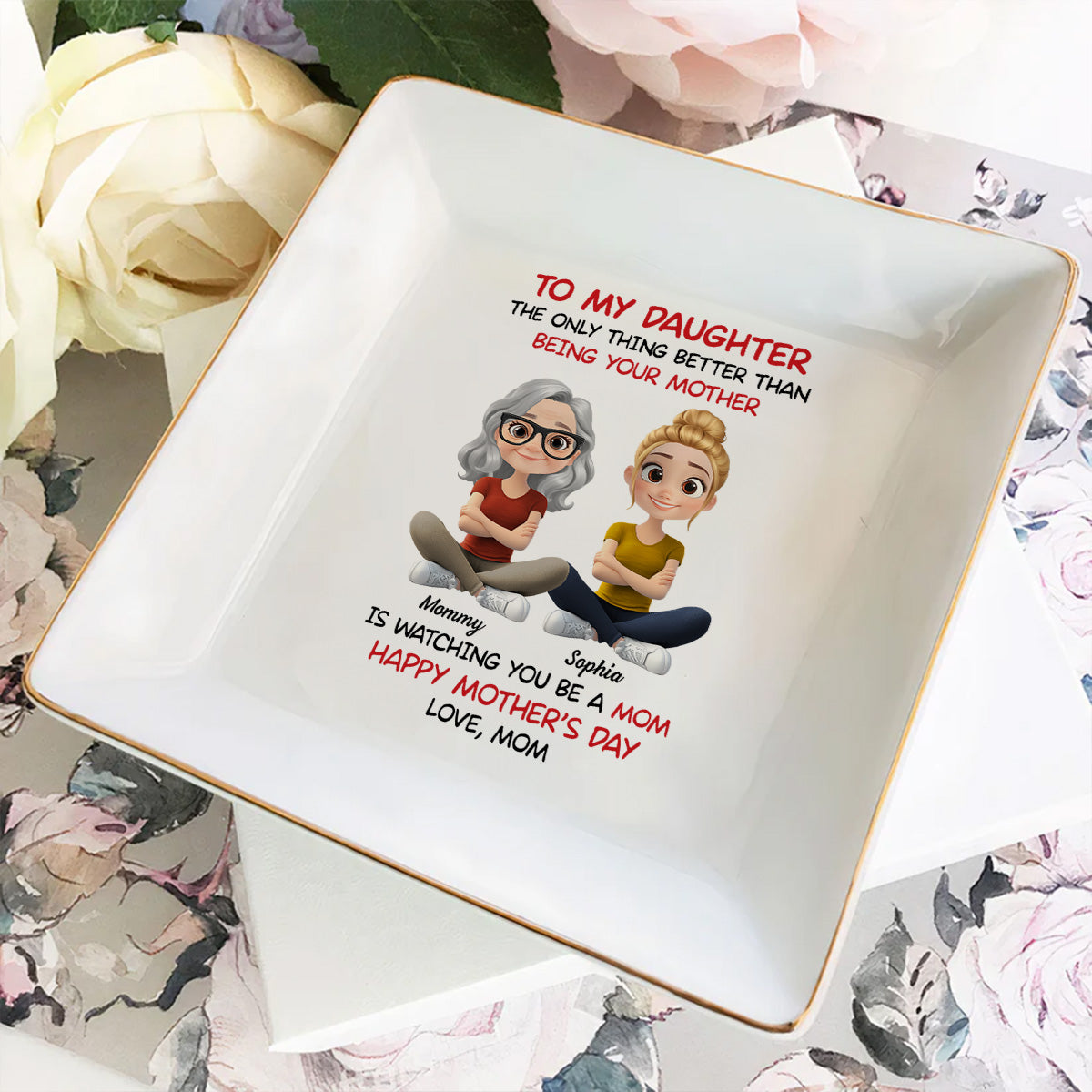 To My Daughter Cartoonize - Personalized Custom Jewelry Dish