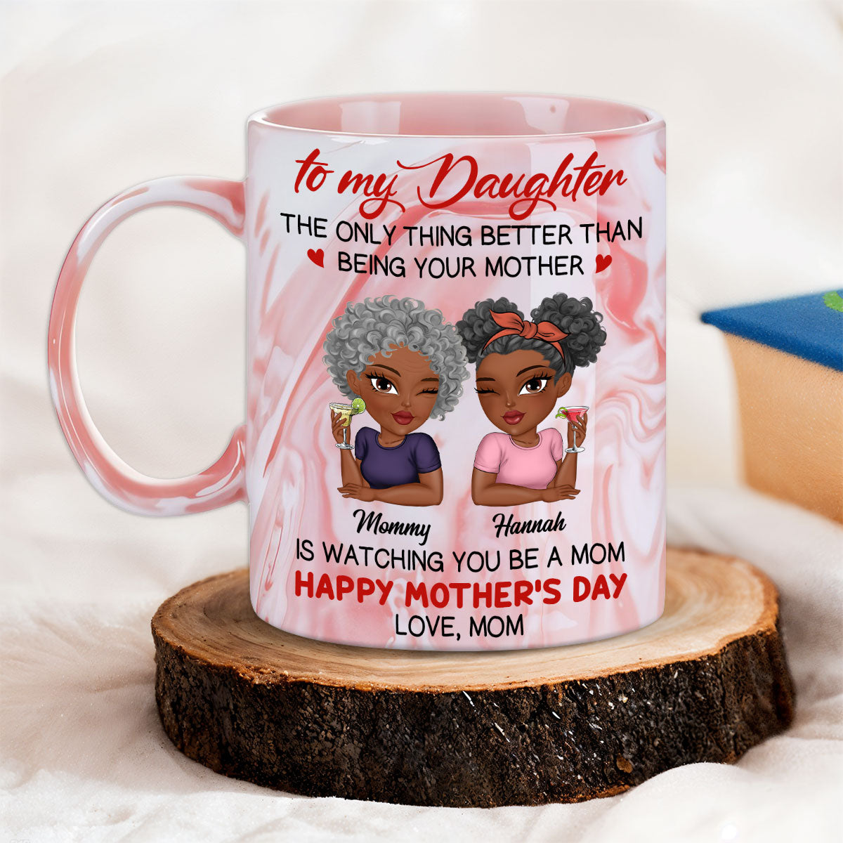 Watching You Be A Mom - Personalized Custom Pink Marble Mug