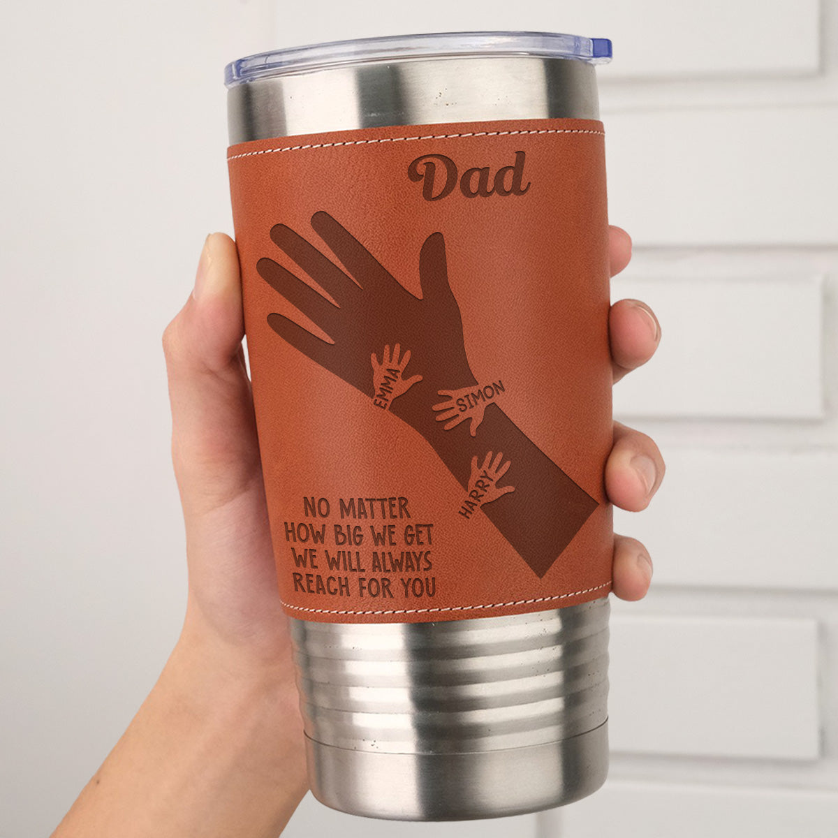 We Hold Our Hands Together And Forever - Personalized Custom Engraved Leather Tumbler