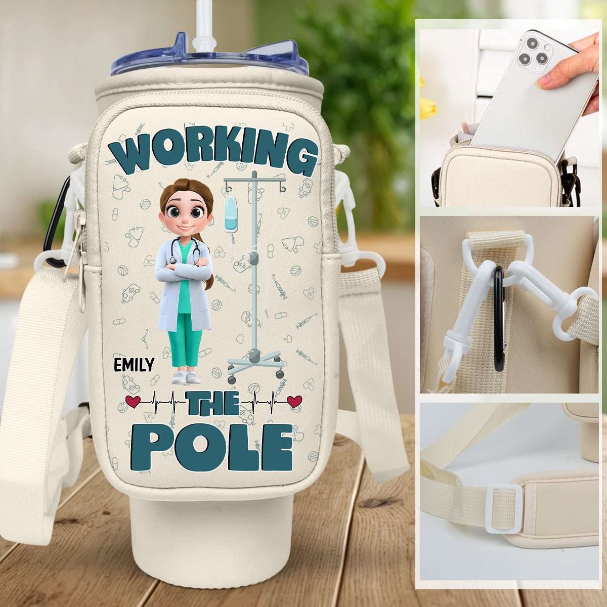 Working The Pole With Care - Personalized Custom Water Bottle Carrier Bag