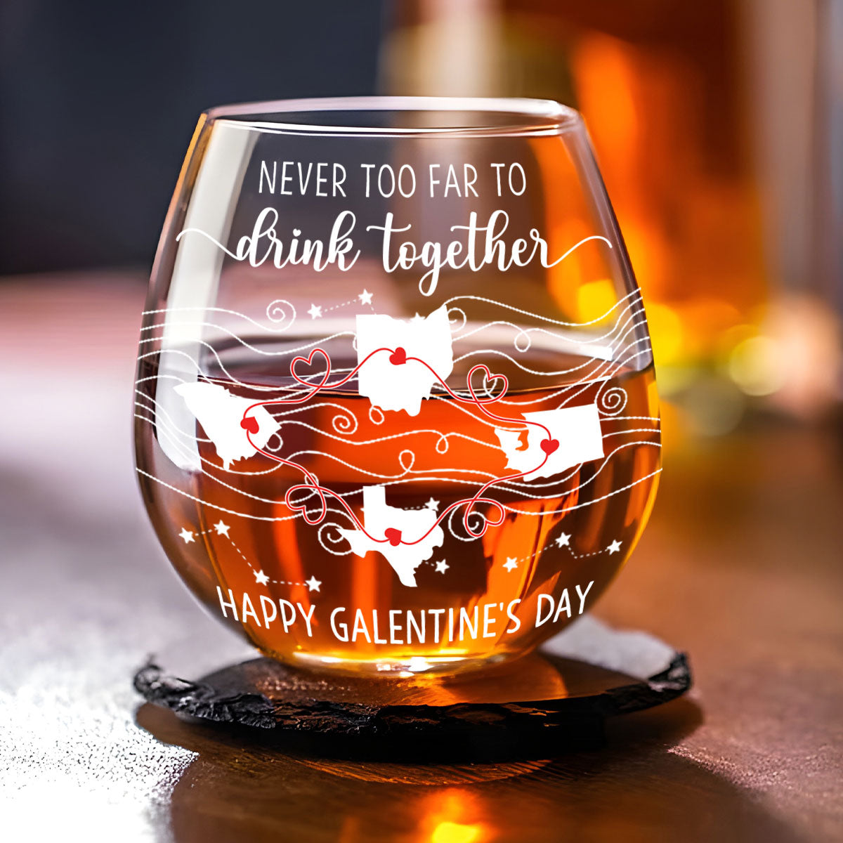 No Distance Can Dim The Light Of Us - Personalized Custom Wine Glass