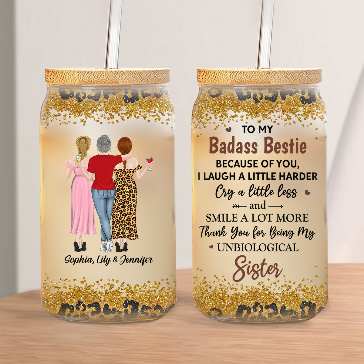 Because Of You I Laugh A Little Harder - Personalized Custom Glass Can