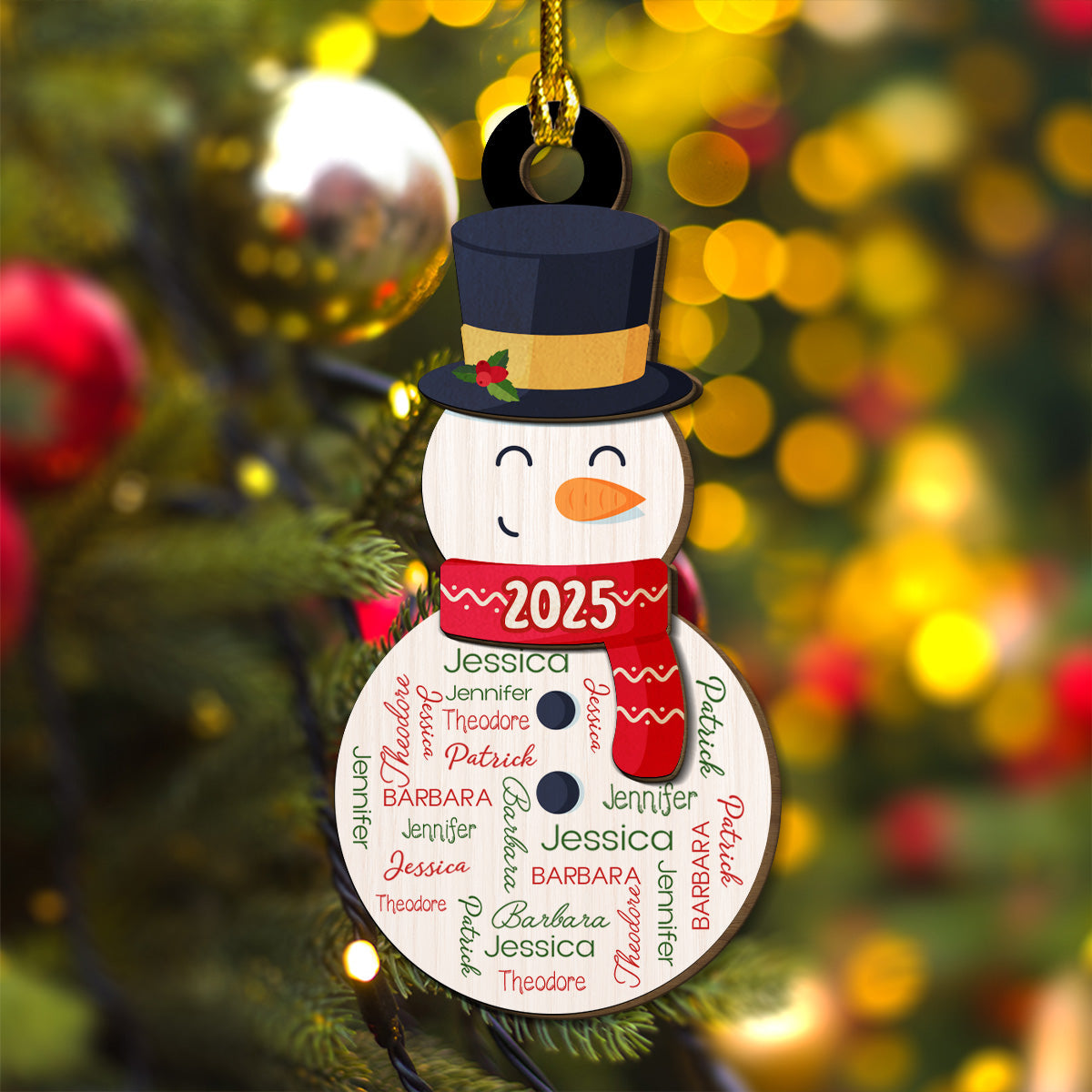 Snowman Repeating Name - Personalized Custom 2-layered Wood Ornament