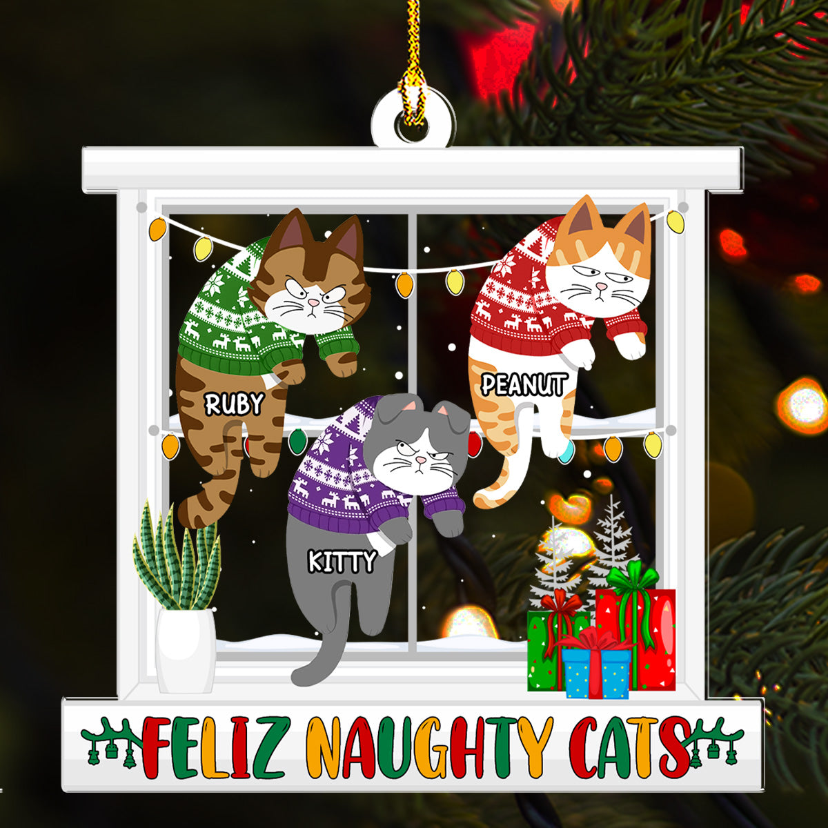 Meowy Christmas - Personalized Custom Acrylic Ornament