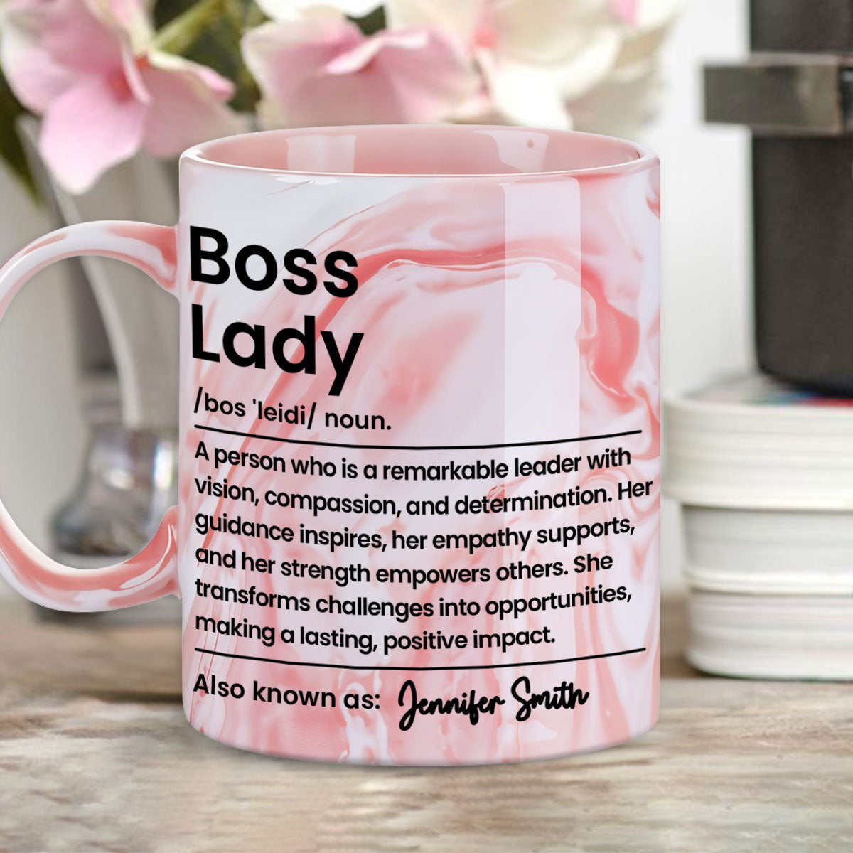 Boss Lady - Personalized Custom Pink Marble Mug