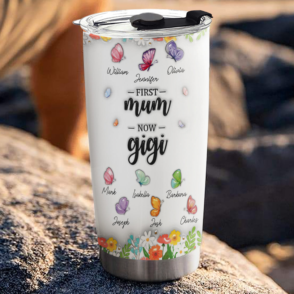 First Mom Now Grandma Butterfly Version - Personalized Custom 3D Inflated Effect Tumbler