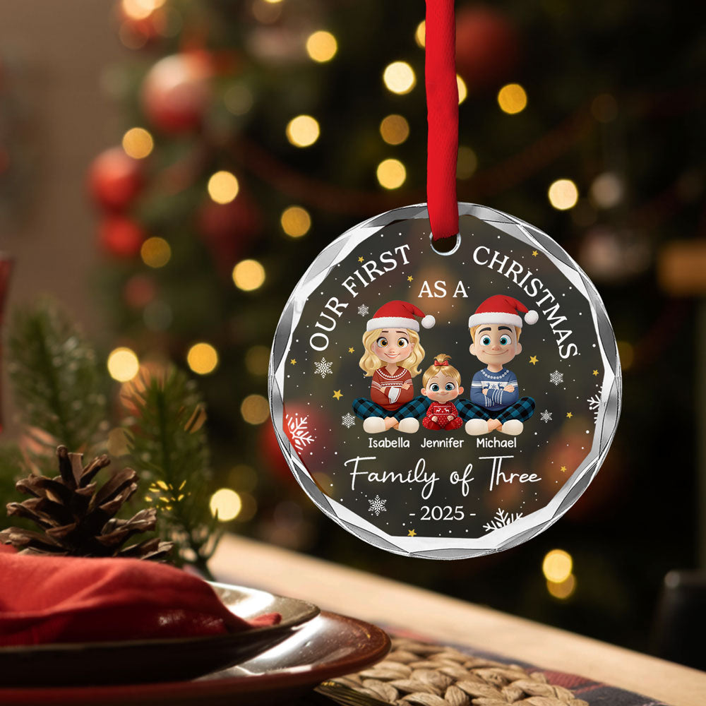 Family Of Three - Personalized Custom Glass Ornament