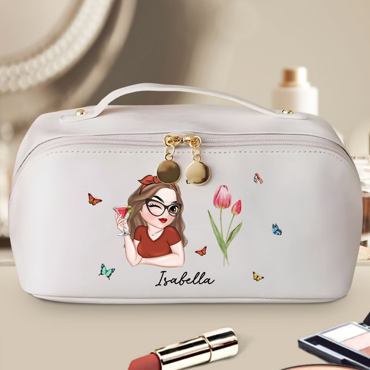 Beautiful Bestie - Personalized Custom Leather Makeup Bag