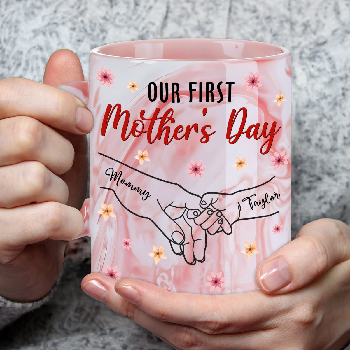 Our First Time - Personalized Custom Pink Marble Mug