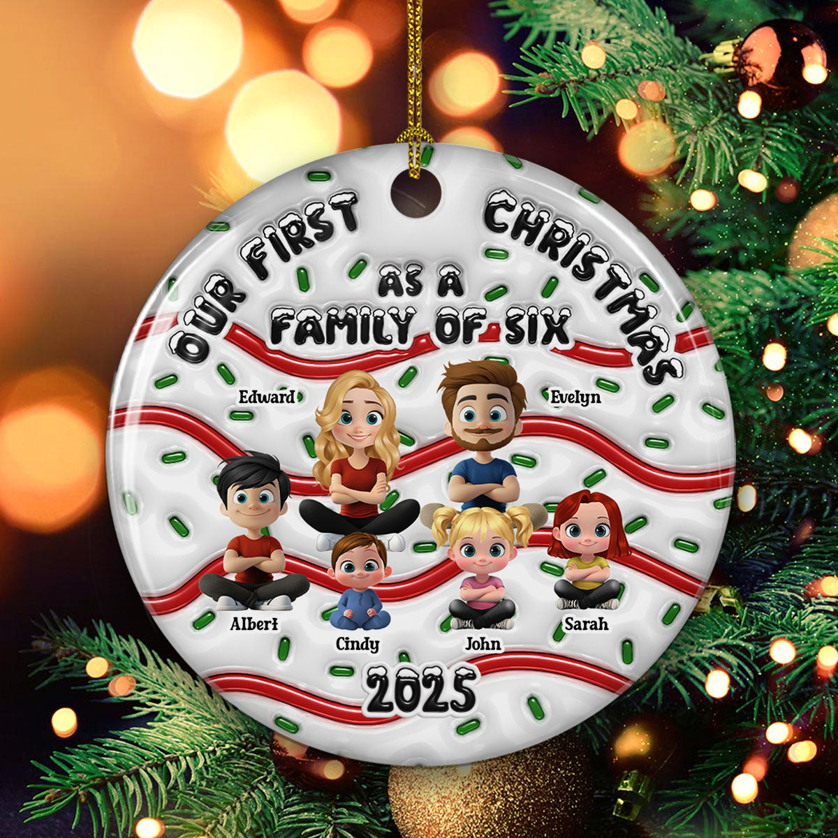 Family Cake - Personalized Custom 3D Inflated Effect Ceramic Ornament