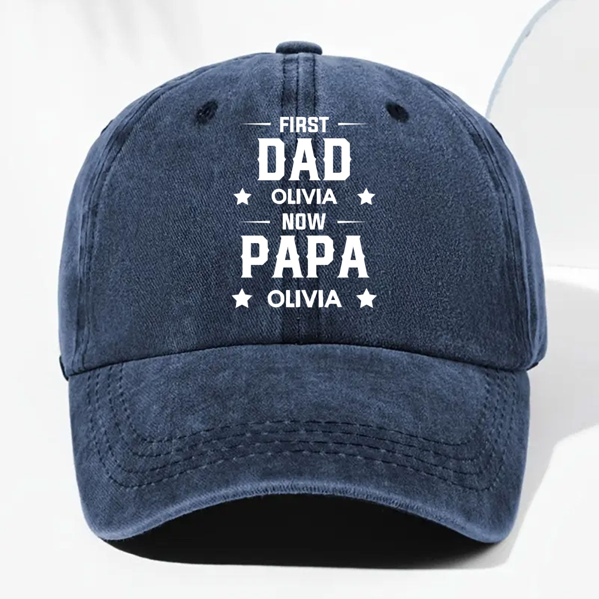 First Dad Now Grandpa - Personalized Custom Vintage Washed Denim Cap