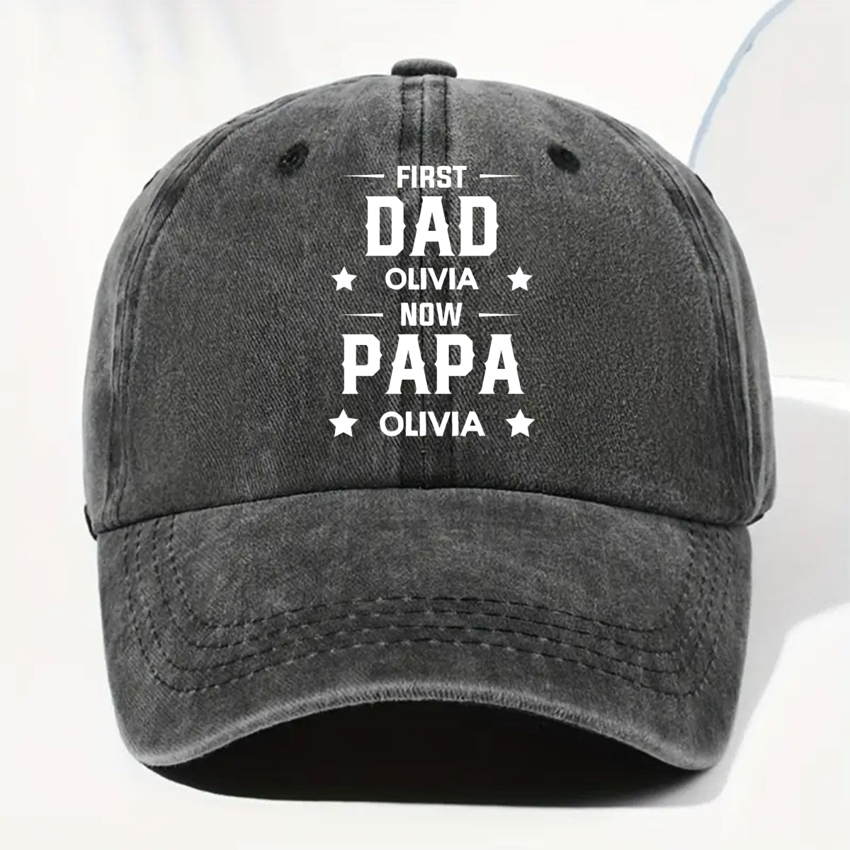 First Dad Now Grandpa - Personalized Custom Vintage Washed Denim Cap