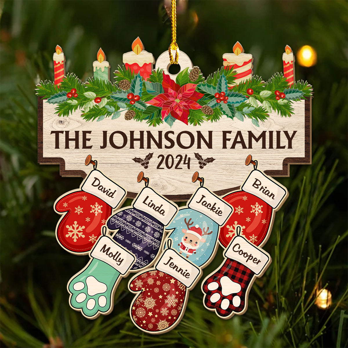Family With Pet Ver 2 - Personalized Custom Wood Ornament