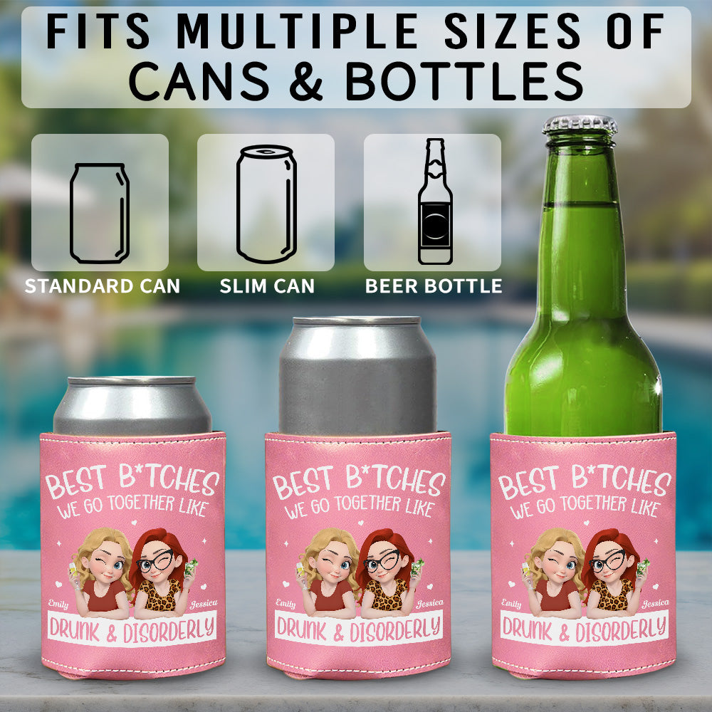 Partners In Wine - Personalized Custom Pink Leather Can Cooler Holder