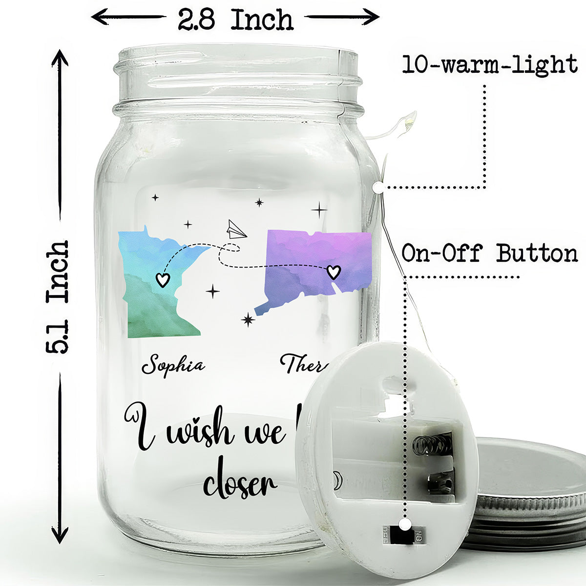 I Wish We Lived Closer - Personalized Custom Mason Jar Light