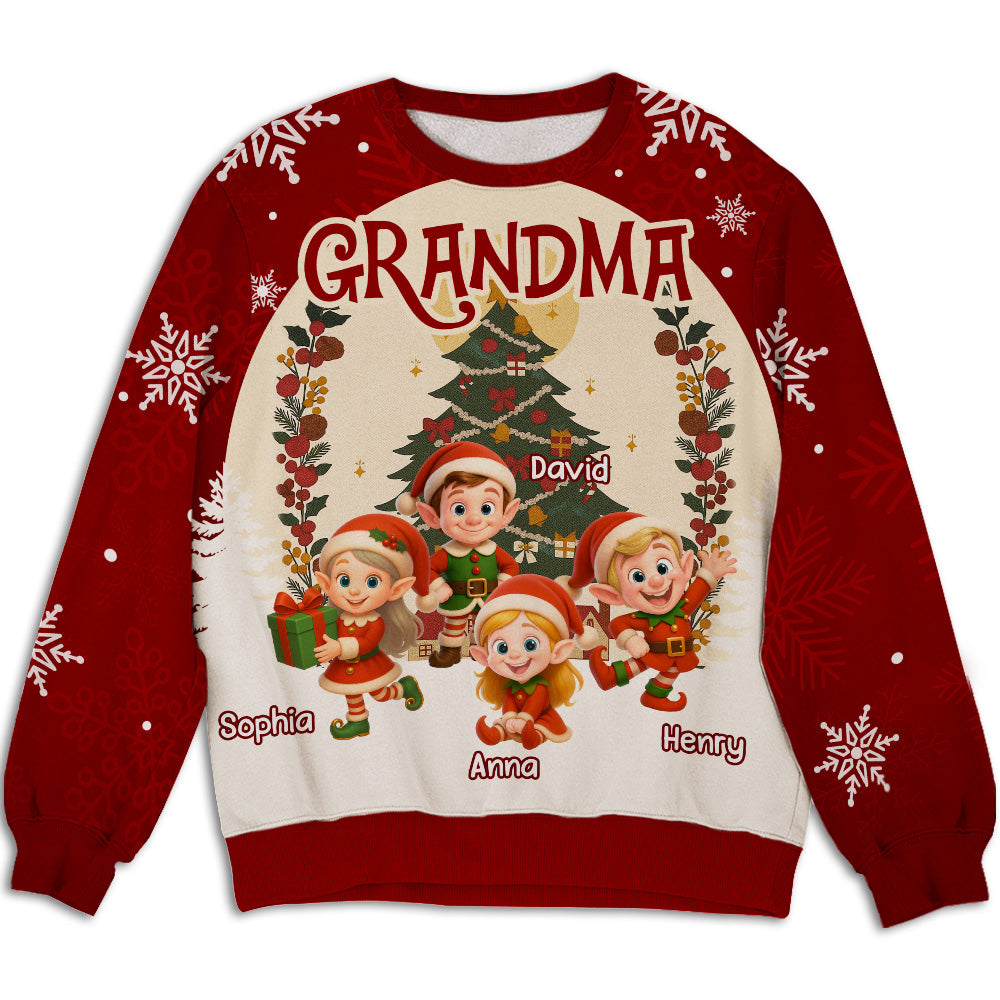 Grandkids Snowflake Red - Personalized Custom All-Over-Print Sweatshirt