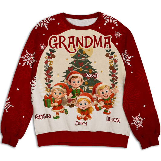 Grandkids Snowflake Red - Personalized Custom All-Over-Print Sweatshirt