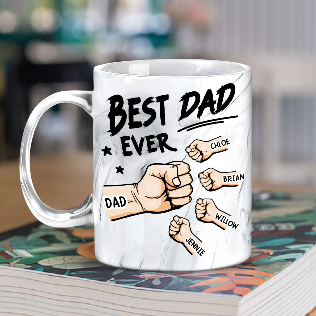 Best Dad Ever - Personalized Custom Grey Marble Mug