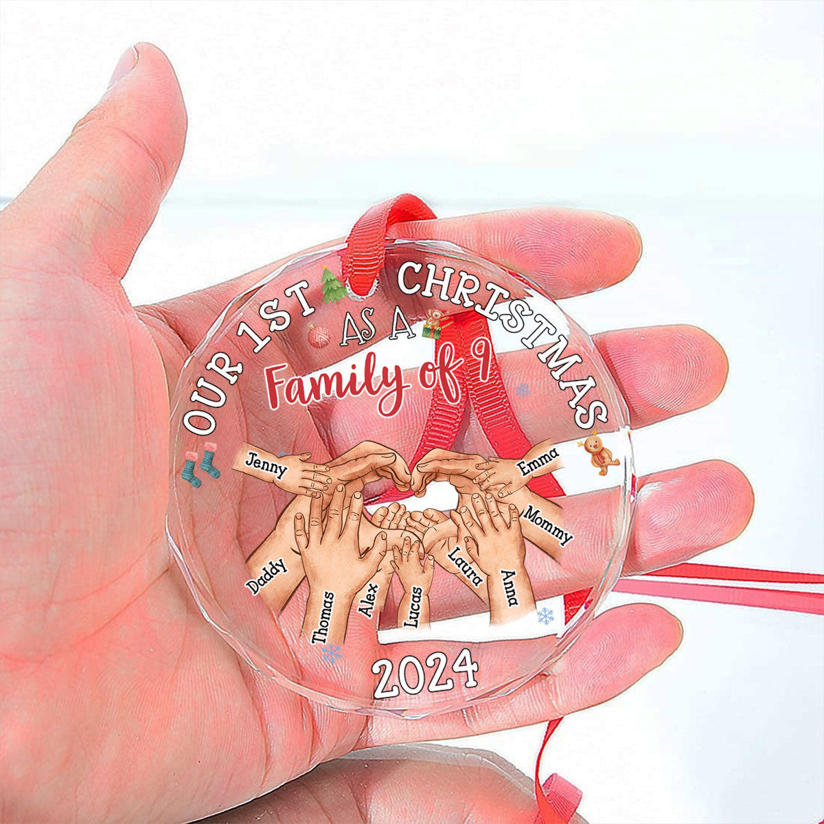 Family Of Three - Personalized Custom Glass Ornament