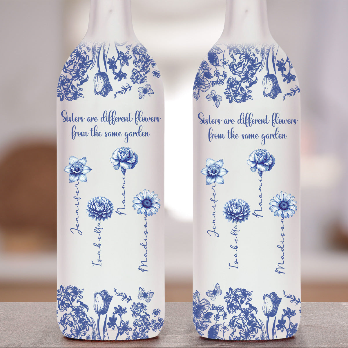 Sisters Are Different Flowers From The Same Garden - Personalized Custom Bottle Lamp