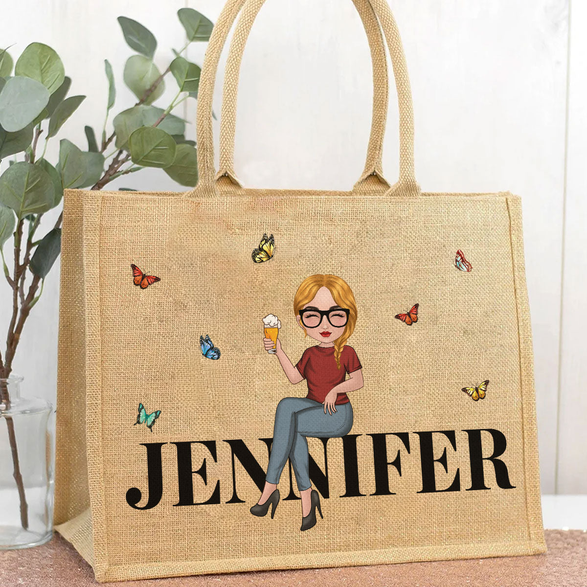 Cartoon Girl - Personalized Custom Jute Tote Bag