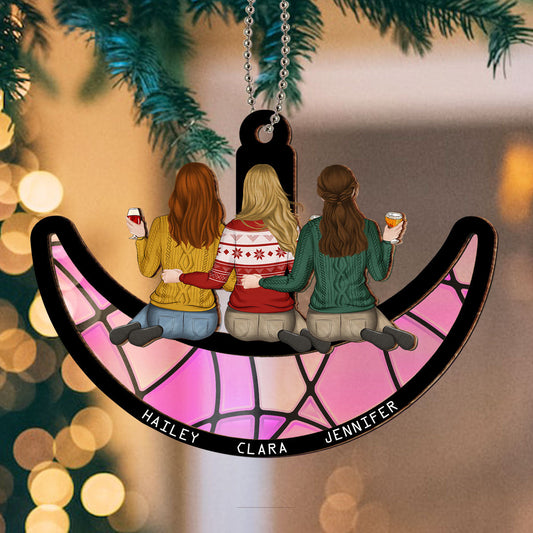Besties Sitting On The Moon - Personalized Custom Suncatcher Ornament