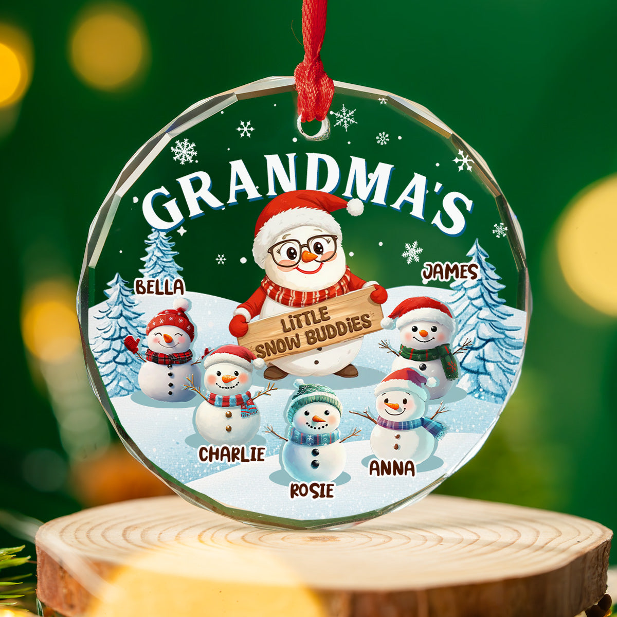 Grandma Little Snow Buddies - Personalized Custom Glass Ornament