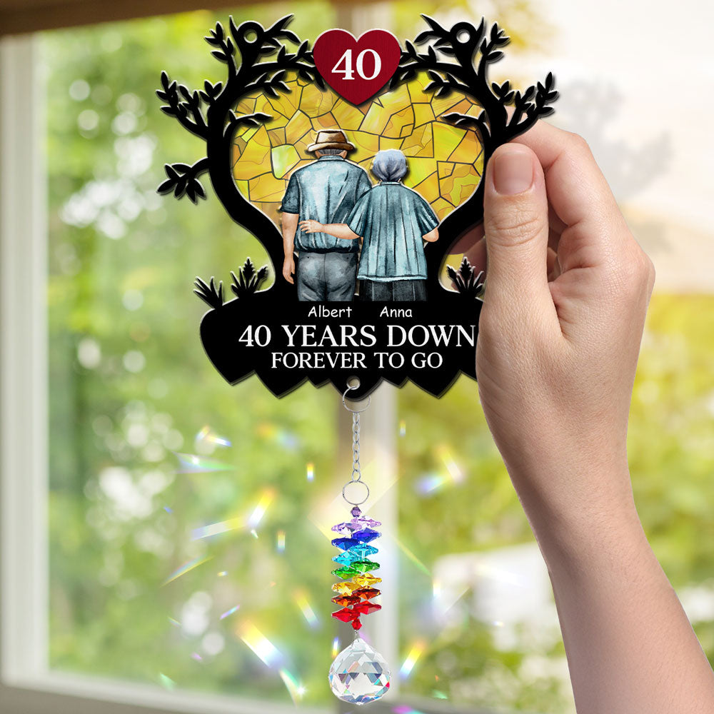 Many Years Down Forever To Go - Personalized Custom Suncatcher With Crystal Rainbow Charm
