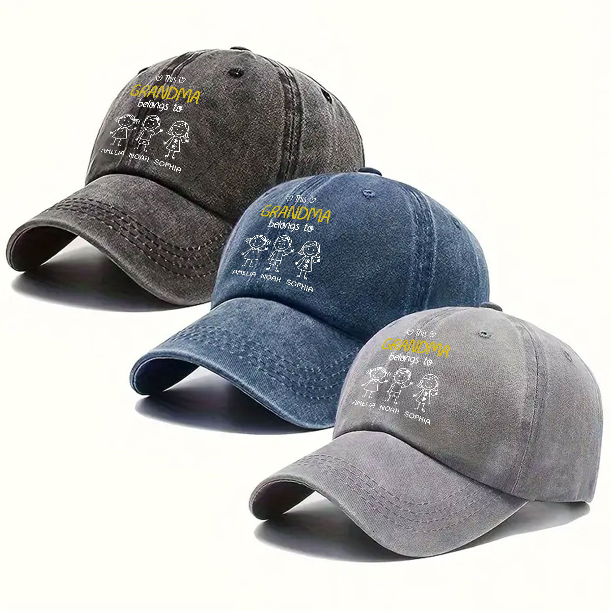 This Nana Belongs To Us - Personalized Custom Vintage Washed Denim Cap