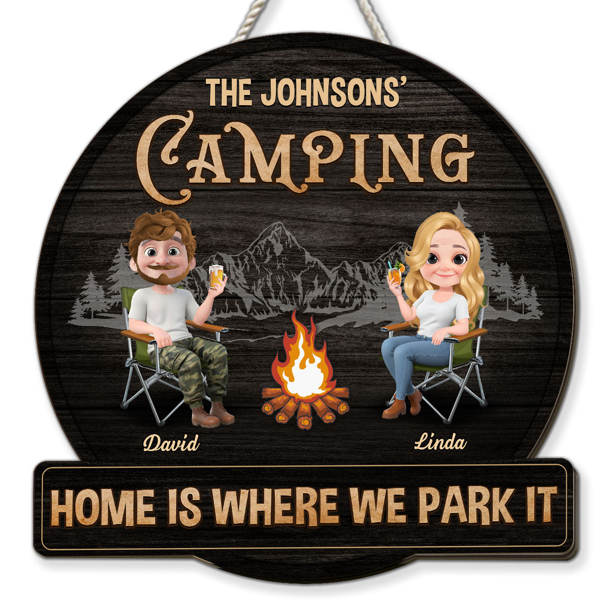 Husband And Wife Go Camping - Personalized Custom Wood Sign