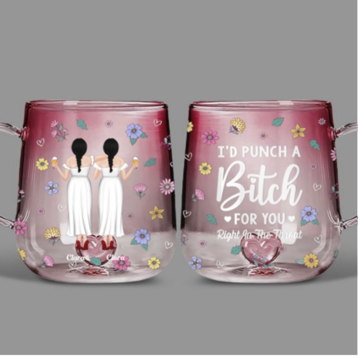 Punch Bitch Besties - Personalized Custom Pink Gradient Glass Mug