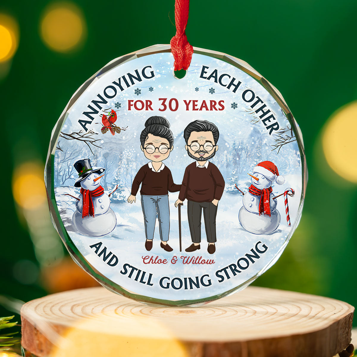 Old Couple Annoying Each Other - Personalized Custom Glass Ornament