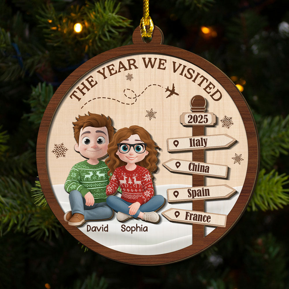 Visit The World Together - Personalized Custom 2-Layered Wood Ornament