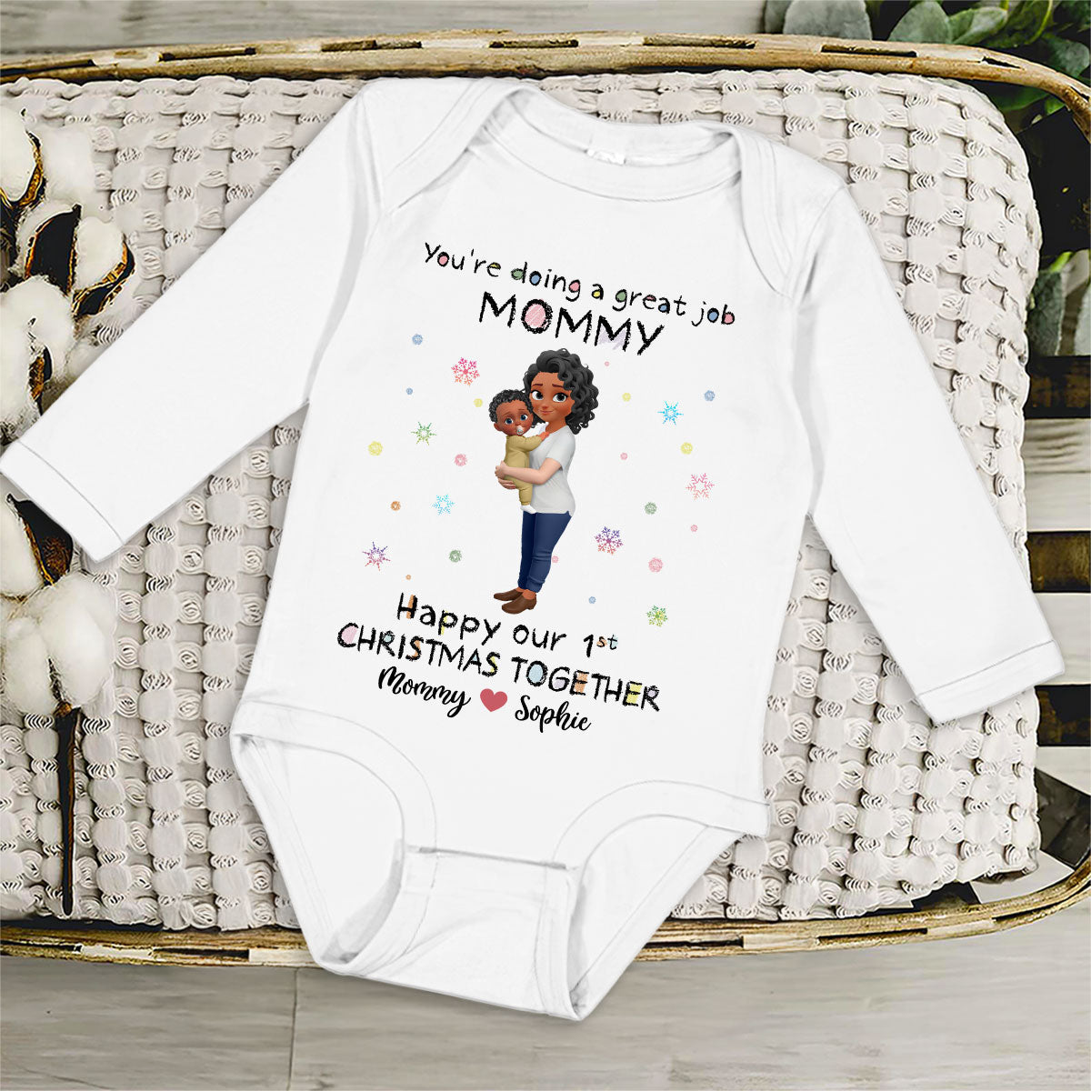 Mommy And Baby 1st Christmas - Personalized Custom Long Sleeve Baby Onesie