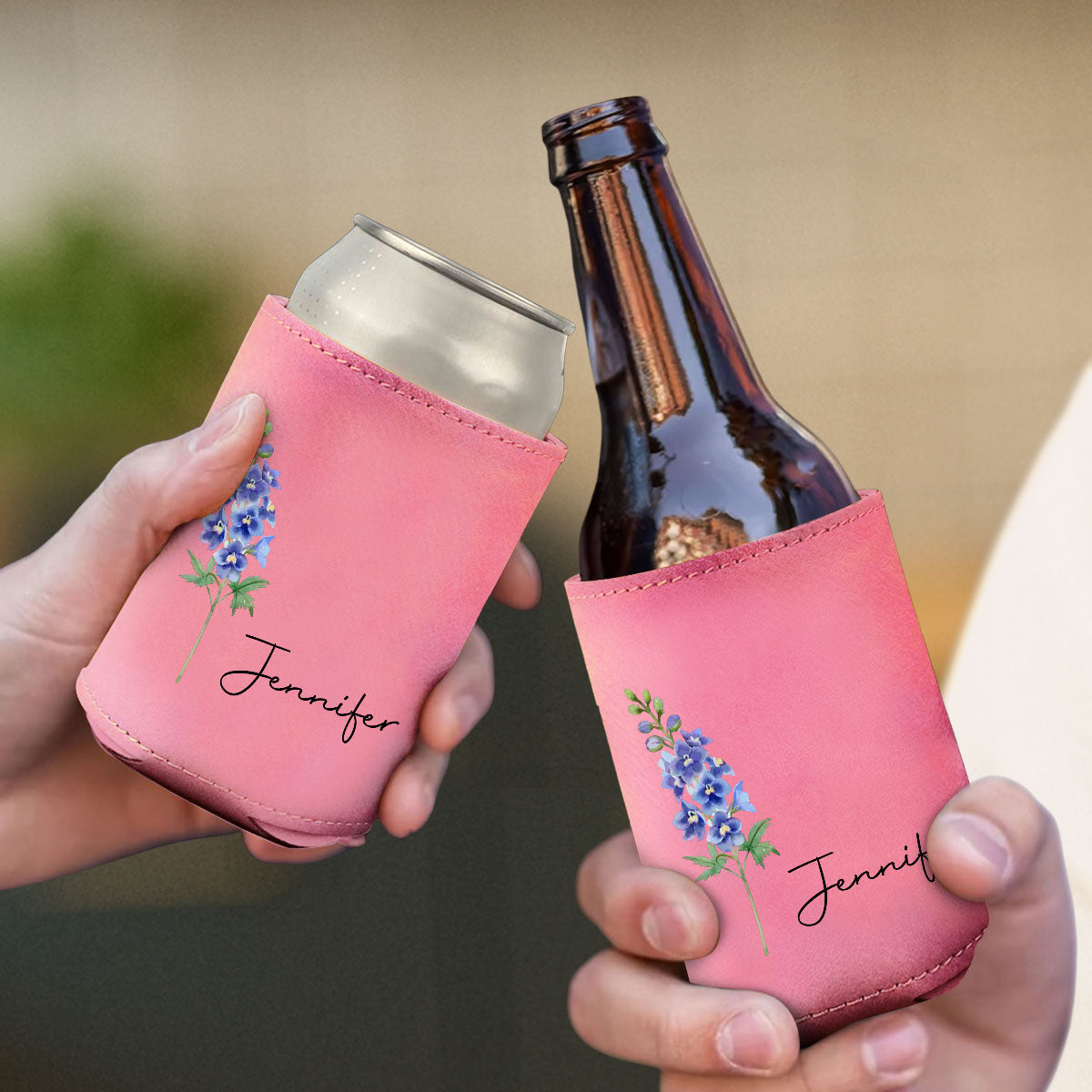 You Are The Most Beautiful Flower - Personalized Custom Pink Leather Can Cooler Holder