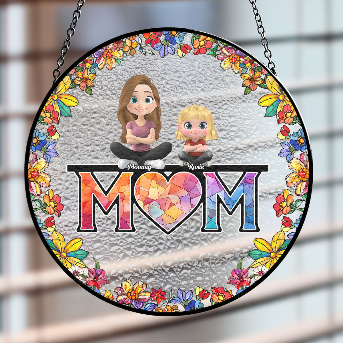 Mommy And Children - Personalized Custom Window Hanging Suncatcher