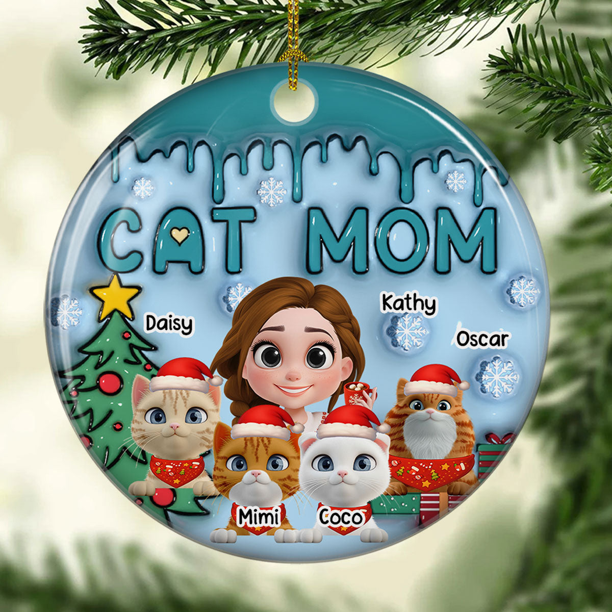 Me And Lovely Cat  - Personalized Custom 3D Inflated Effect Ceramic Ornament