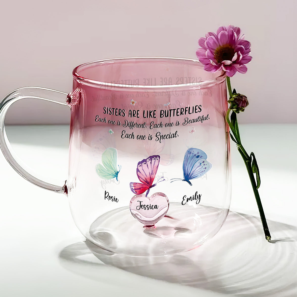 Sister Are The Gardeners Of Our Souls - Personalized Custom Pink Gradient Glass Mug