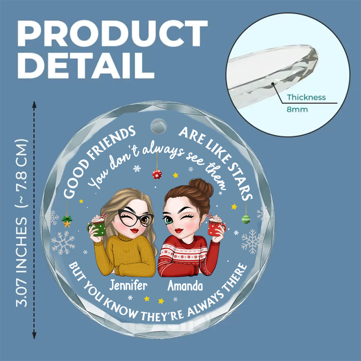 Friend Are My Star - Personalized Custom Glass Ornament