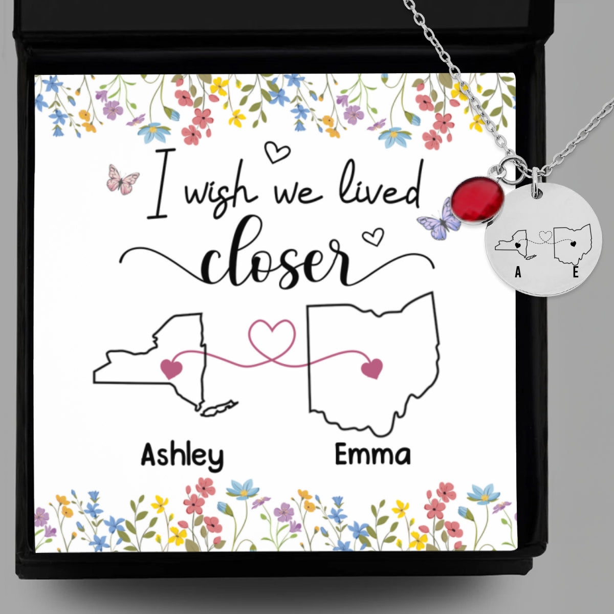 I Wish We Lived Closer - Personalized Custom Birthstone Necklace With Message Card