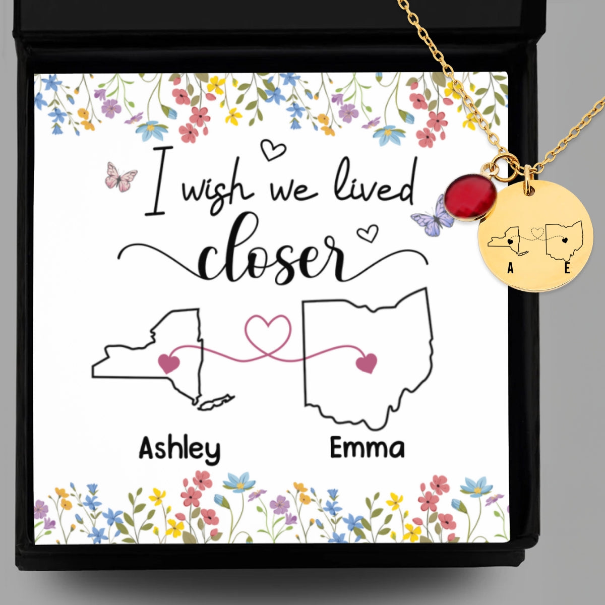 I Wish We Lived Closer - Personalized Custom Birthstone Necklace With Message Card