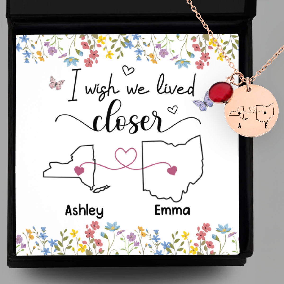 I Wish We Lived Closer - Personalized Custom Birthstone Necklace With Message Card