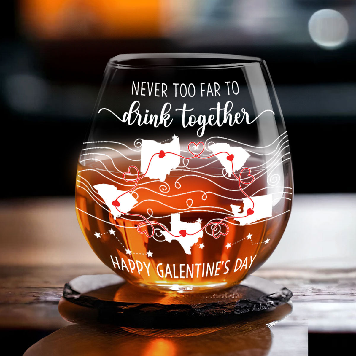 No Distance Can Dim The Light Of Us - Personalized Custom Wine Glass