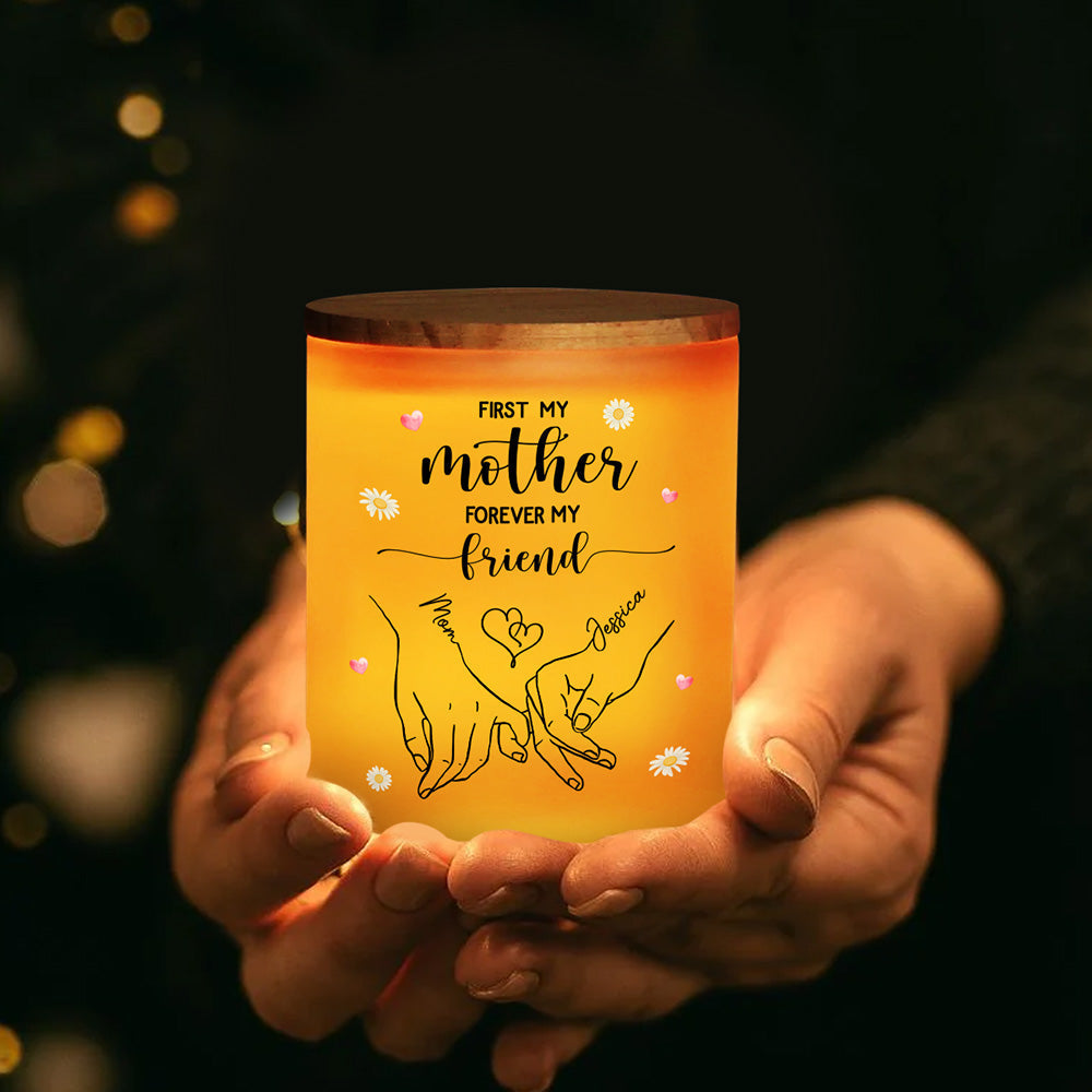 First My Mother Forever My Friend - Personalized Custom Glass Jar With LED Candle