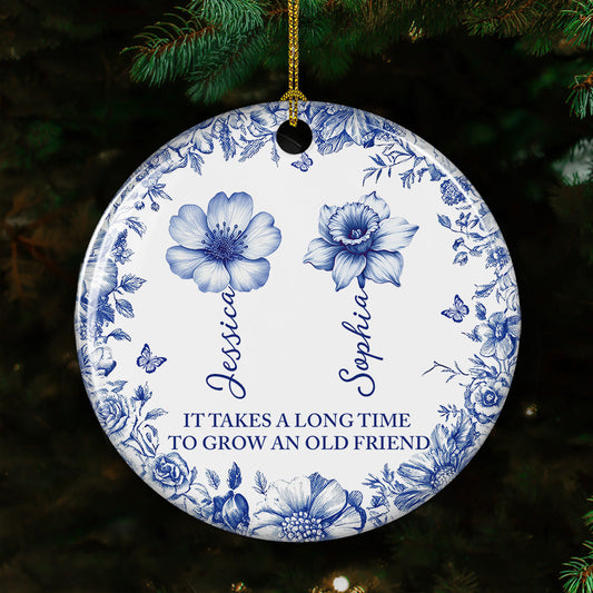 Vintage Floral Friendship - Personalized Custom Ceramic Ornament