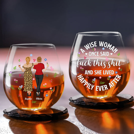 She Lived Happily Ever After - Personalized Custom Wine Glass