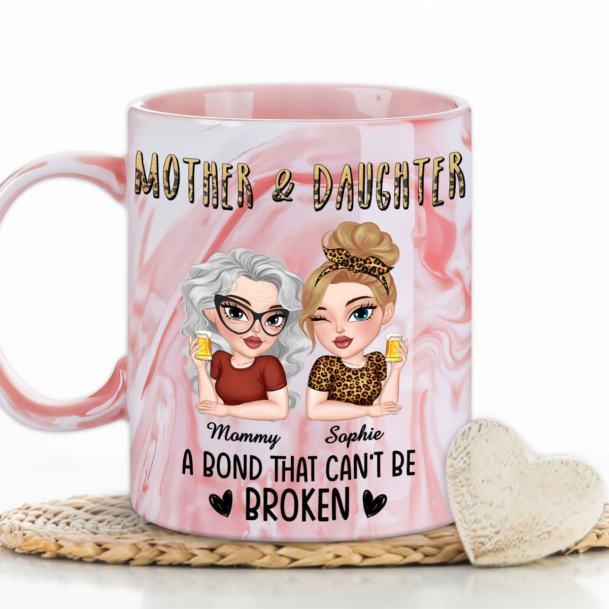 A Bond That Can't Be Broken - Personalized Custom Pink Marble Mug