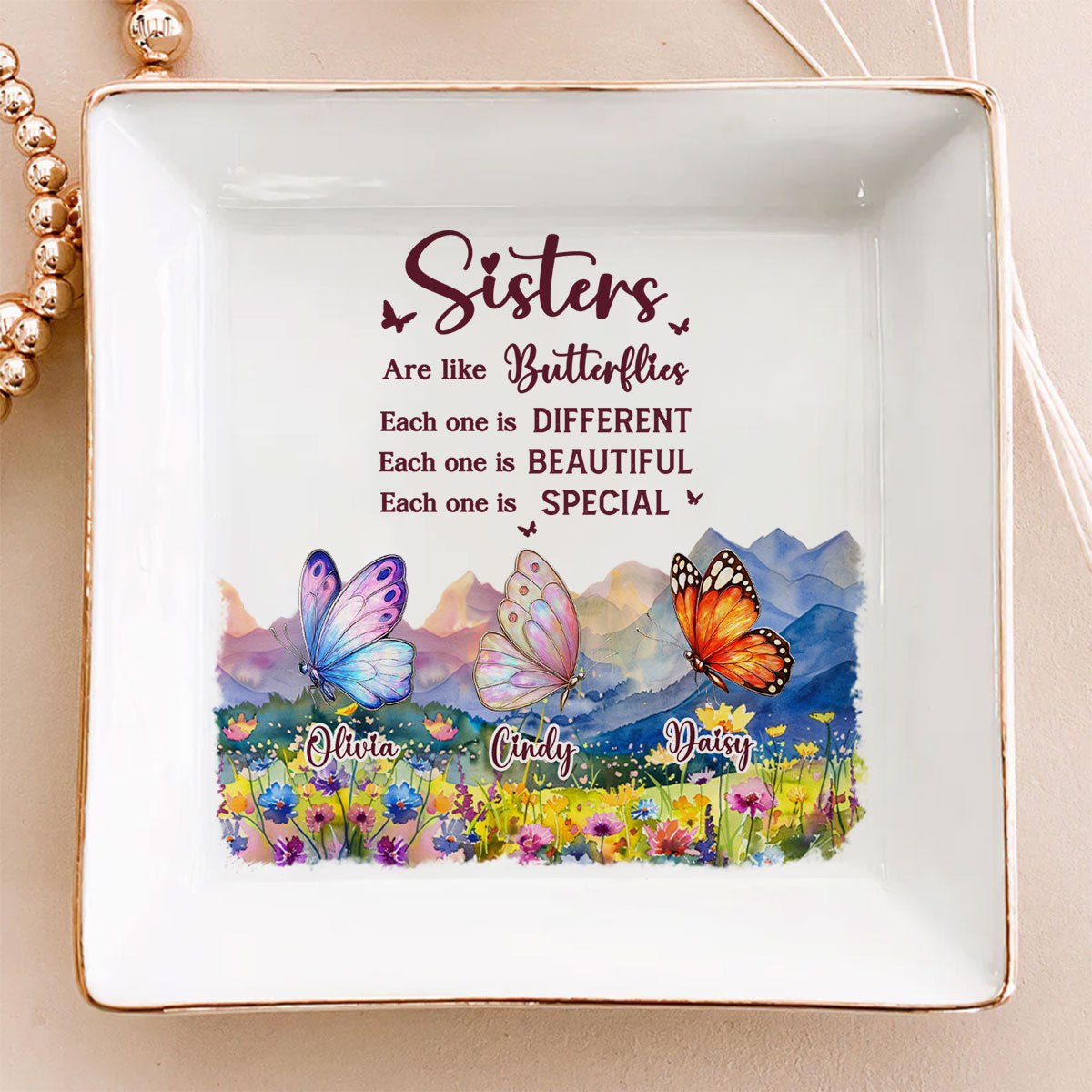 Sisters Are Like Butterflies - Personalized Custom Jewelry Dish
